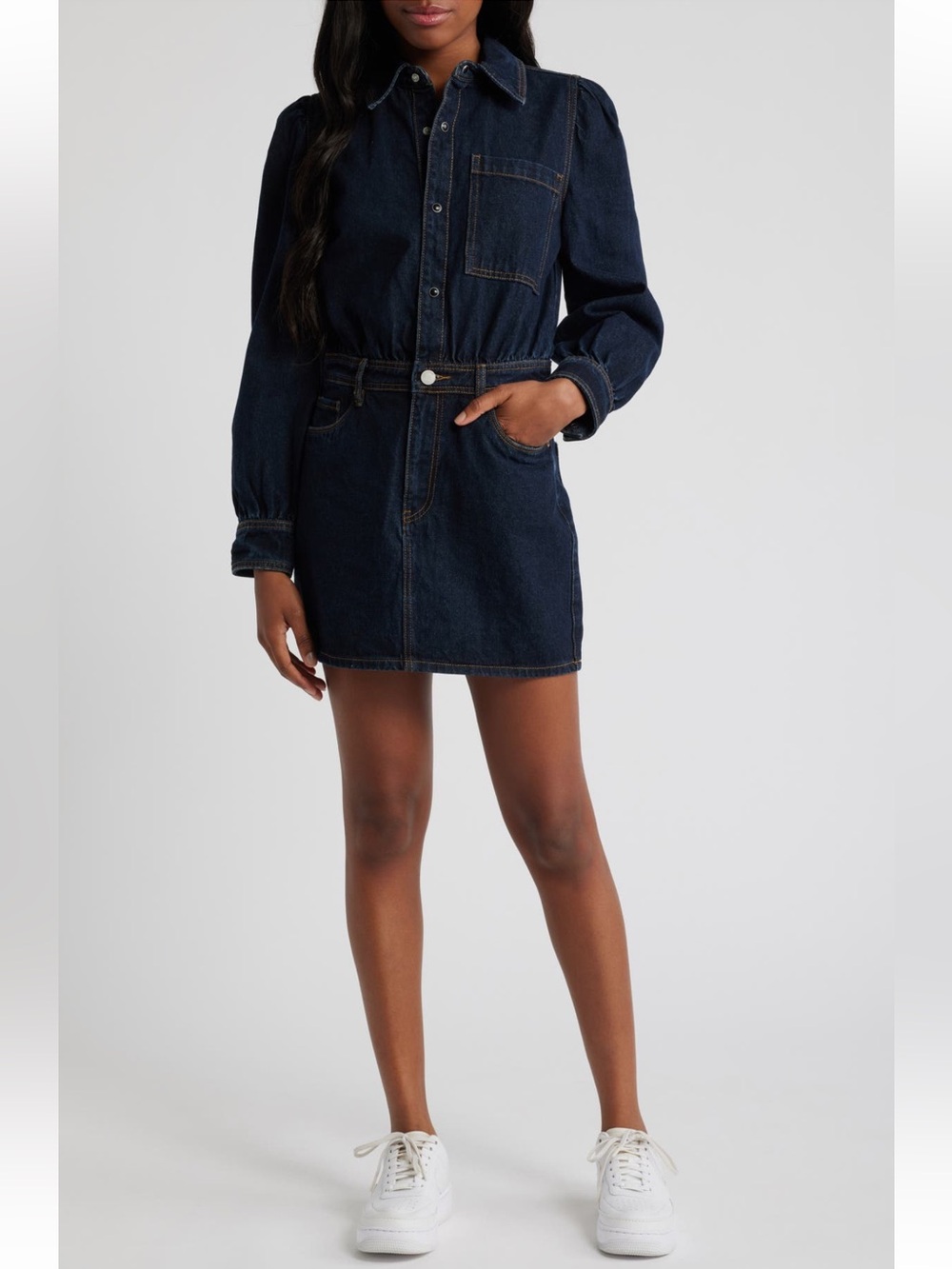 BLANKNYC Blank NYC Long Sleeve Denim Minidress mini dress deep down large NWT